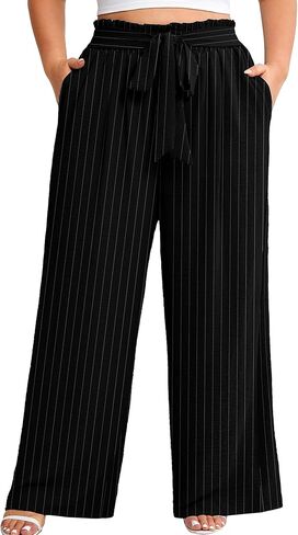 AusLook Women's Plus Size Wide Leg Lounge Pants with Pockets High Waisted Palazzo Adjustable Tie Knot Trousers in Saudi Arabia