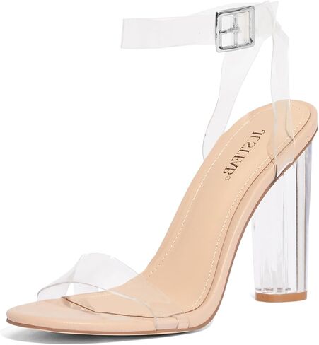 JustFab Hanna كعب شفاف للنساء - الأحذية النسائية المثالية بنمط كاجوال أنيق، كعب مفتوح عند الأصابع، أحذية صيفية نسائية بكعب شفاف للنساء - كعب نسائي in Saudi Arabia