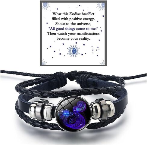 DIOWUS Zodiac Signs Spirit Bracelet For Women Men, 12 Constellation Leather Multilayer Handmade Woven Adjustable Bracelets Unisex Glow in the Dark Zodiac Jewelry Birthday Gifts Boys Girls in Kuwait