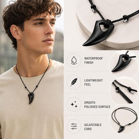 Urban Jewelry Men's Black 316l Stainless Steel Alpha Spear Wolf Teeth Pendant Chain Necklace in Saudi Arabia