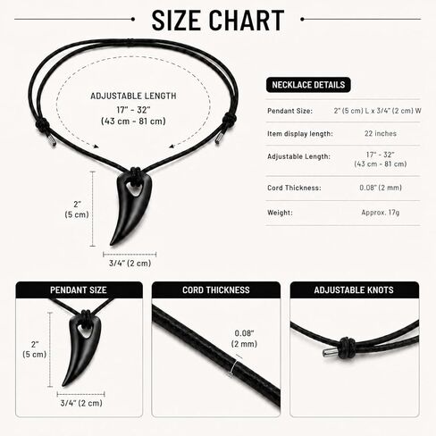 Urban Jewelry Men's Black 316l Stainless Steel Alpha Spear Wolf Teeth Pendant Chain Necklace in Saudi Arabia