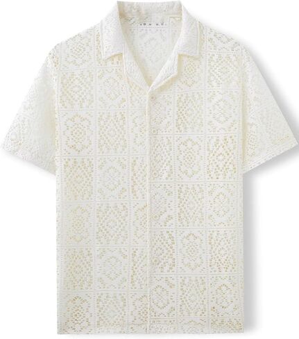 INVACHI Men's Sexy Lace See Through Shirts Blouse Long Sleeve Button Down Fishnet Sheer Shirts in Saudi Arabia