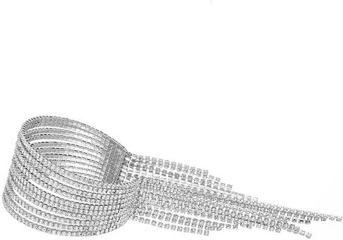 Rhinestones Wide Silver Cuff Bracelet for Women Girls Adjustable Crystal Bling Bangle Jewelry in Saudi Arabia