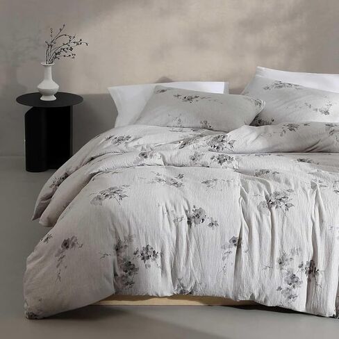 Calvin Klein - Queen Duvet Cover Set, Soft Cotton Bedding, Floral Home Decor (Aquarelle Floral Grey, Queen) in Saudi Arabia