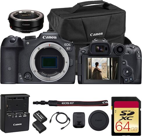 Canon EOS R7 كاميرا بدون مرآة مع عدسة 18-150 ملم | السرعة ، الدقة ، وتنوع المبدعين الهجين (5137C009) + محول Canon EF-EOS R + LP-E6P البطارية + 64 جيجابايت بطاقة + أكثر in Saudi Arabia