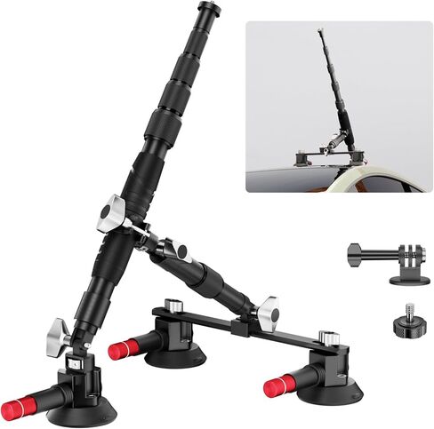 Emart Car Mount مع كوب شفط ثلاثي ، طقم تركيب الكاميرا مع محول القطب/الكاميرا التمديد التلسكوبي المتوافق مع GoPro/Instal 360/DJI Osmo/Akaso in Saudi Arabia