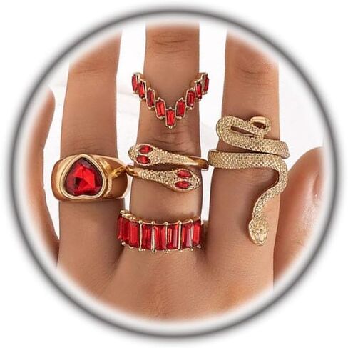FUTIMELY 5Pcs Snake Rings Set for Women Heart Multicolor Knuckle Vintage Rings Boho Crystal Stacking Finger Rings for Girls Jewelry in Saudi Arabia