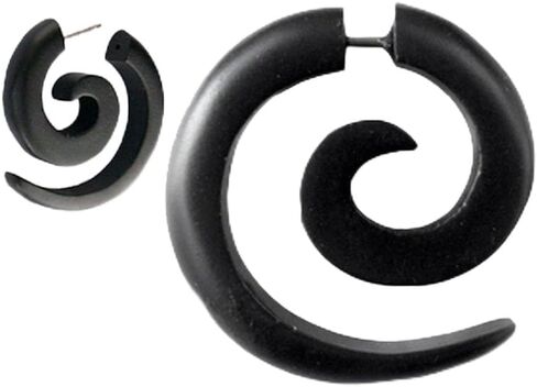 Earth Accessories Spiral Fake Gauges for Women or Men - Faux Gauge Earrings with Organic Wood and Surgical Steel - Fake Plugs Sold as a Pair in Black or Brown in Saudi Arabia