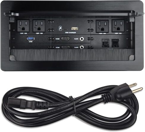 Tabletop Multimedia Connectivity Box with 4 AC Power+2 HDMI+2 Audio +2 LAN+1 USB-A Charger +1 USB-C Charger +1 USB3.0 Data with 5.58ft Power Cord for Conference Room (Black) in Saudi Arabia