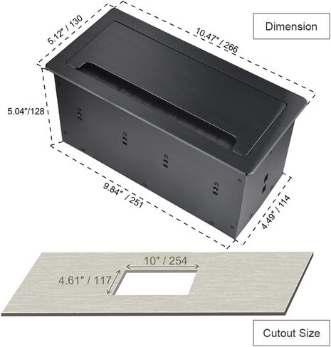 Tabletop Multimedia Connectivity Box with 4 AC Power+2 HDMI+2 Audio +2 LAN+1 USB-A Charger +1 USB-C Charger +1 USB3.0 Data with 5.58ft Power Cord for Conference Room (Black) in Saudi Arabia