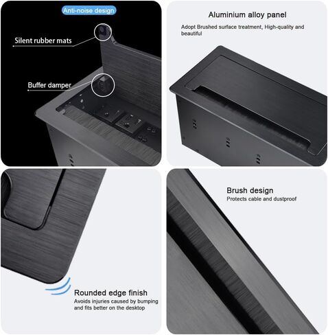 Tabletop Multimedia Connectivity Box with 4 AC Power+2 HDMI+2 Audio +2 LAN+1 USB-A Charger +1 USB-C Charger +1 USB3.0 Data with 5.58ft Power Cord for Conference Room (Black) in Saudi Arabia