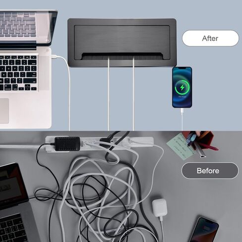 Tabletop Multimedia Connectivity Box with 4 AC Power+2 HDMI+2 Audio +2 LAN+1 USB-A Charger +1 USB-C Charger +1 USB3.0 Data with 5.58ft Power Cord for Conference Room (Black) in Saudi Arabia