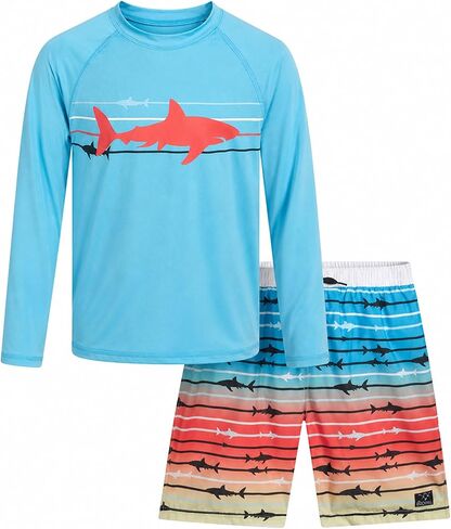 Big Chill Boys Rash Guard Set - 2 Piece UPF 50+ Boys Swim Trunks & Long Sleeve Boy Swim Shirt Youth Bathing Suit Swimwear Set in Kuwait