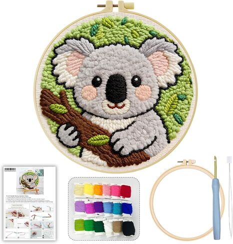 Punch Needle Kit for Beginner, Rug Yarn Hooking Beginner Kit with Instruction, Punch Needle Fabric with Pattern, Yarns, Embroidery Hoops for Punch Needle 20CM/9.8INCH (Pineapple) in Saudi Arabia