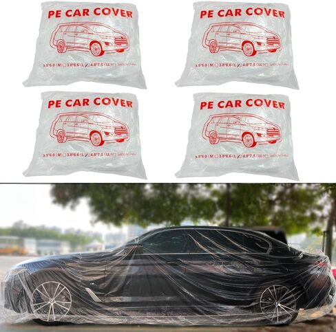 Bocarmo 4 Pack Disposable Car Cover Clear Plastic Car Cover Universal Rain Dust Garage Cover with Elastic Band Medium (12.4 FT x 21.6 FT) in Saudi Arabia