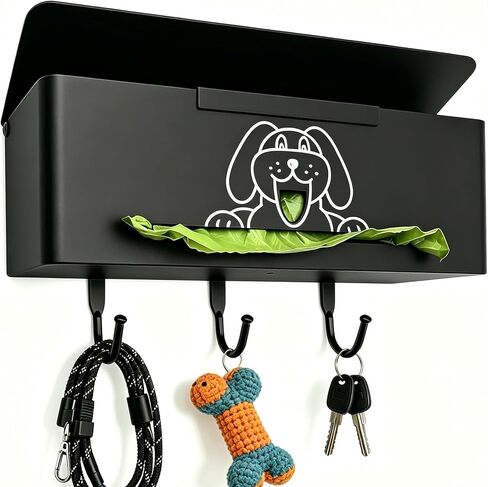 Poop Bag Holder Wall Mount Dog Poop Bag Dispenser with Hooks | 200/300 Single Large Roll Dog Waste Station Bags Dispenser Indoor, Metal, Black in Saudi Arabia
