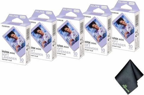 Fujifilm Instax Mini لافندر لافندر فيلم فوري (50 تعرضًا) بقطعة قماش لتنظيف الألياف الدقيقة in Saudi Arabia