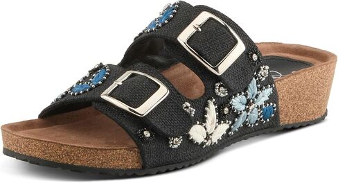 Azura Women's MIRAFLORES Hook and Loop Sandal – Beaded, Jeweled Cork Wedge with Adjustable Fit in Saudi Arabia