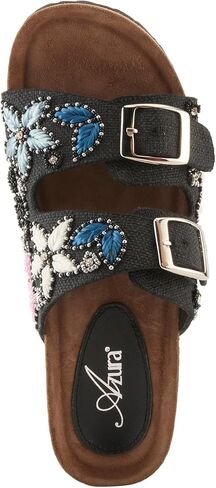 Azura Women's MIRAFLORES Hook and Loop Sandal – Beaded, Jeweled Cork Wedge with Adjustable Fit in Saudi Arabia