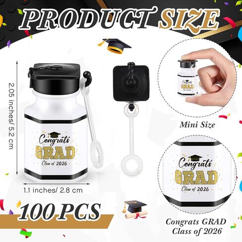 Lunmon 100 Pcs Graduation Bubble Bottles Mini Graduation Bubble Wands Bulk Graduation Toys for Congrats Grad Goodie Bags Filler Gift Graduation Ceremony Party Favors in Saudi Arabia