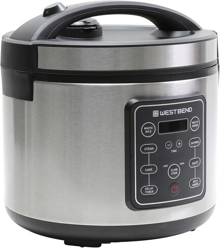 West Bend Programmable Rice & Grain Cooker with 7 Preset Functions, Includes Delay Start and Keep Warm, Features Easy View Window & Steam Basket, 12 Cups Cooked (6 Uncooked), Black in Saudi Arabia