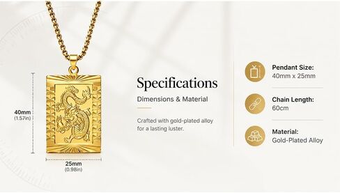 Fusamk Fashion 18K Gold Plated Dragon Dog Tag Pendant Necklace,22" Box Chain in Saudi Arabia
