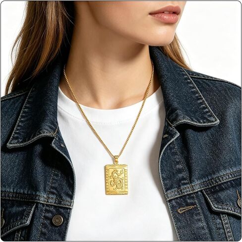 Fusamk Fashion 18K Gold Plated Dragon Dog Tag Pendant Necklace,22" Box Chain in Saudi Arabia