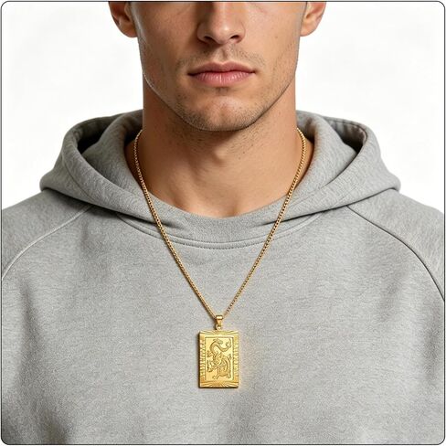 Fusamk Fashion 18K Gold Plated Dragon Dog Tag Pendant Necklace,22" Box Chain in Saudi Arabia