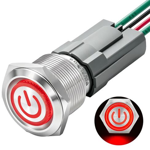 15Amp 19mm Latching Push Button Switch Red 110/120V AC Power Button 1NO SPST Ring Led Stainless Steel Self-Locking ON/Off 3/4'' with Wire Socket in Saudi Arabia