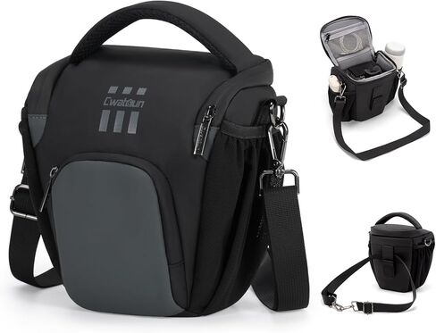 كيس حبال كاميرا CWATCUN صغيرة ، حقيبة كتف DSLR DSLR المقاومة للماء للتصوير الفوتوغرافي - يناسب Canon/Nikon/Sony ، مقصورة مبطنة ومساء سريع ، حقيبة كاميرا رقمية سوداء خفيفة الوزن in Saudi Arabia