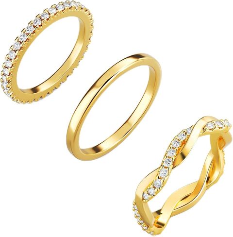 DEARMAY Stackable Gold Rings for Women Non Tarnish, Dainty 14K Real Gold Diamond Rings Set Thumb Fashion Thin Cubic Zirconia Ring Pack Simple Unique Statement Rings Gold Jewlery Women 5/6/7/8/9/10 in Kuwait