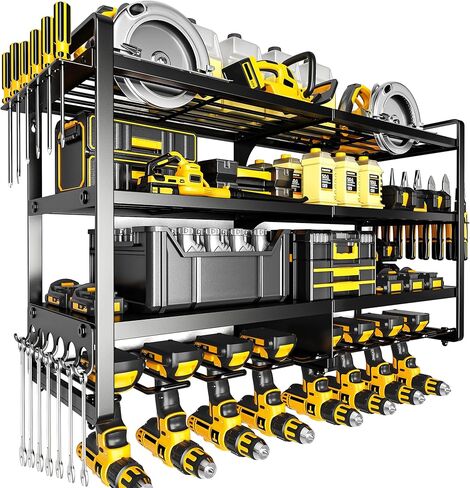 POKIPO Large Power Tool Organizer Wall Mount, Heavy Duty Widen 8 Drill Holder, 4 Layers Cordless Tool Storage Rack, Utility Racks Shelf for Garage in Saudi Arabia