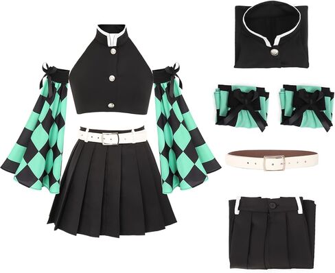 C-ZOFEK Kamado Tanjirou Cosplay Women Costume Top Pleated Skirt Detachable Sleeves with Belt in Saudi Arabia