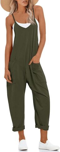 Muchpow Women's V Neck Sleeveless Jumpsuits Spaghetti Straps Harem Long Pants Overalls With Pockets in Kuwait