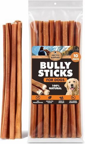 BRUTUS & BARNABY Bully Sticks for Large Dogs - (10-Pack) No Hormones Added and Grain Free, Low Odor Bullie, 12" Bully Bones for Dogs or Puppies in Saudi Arabia