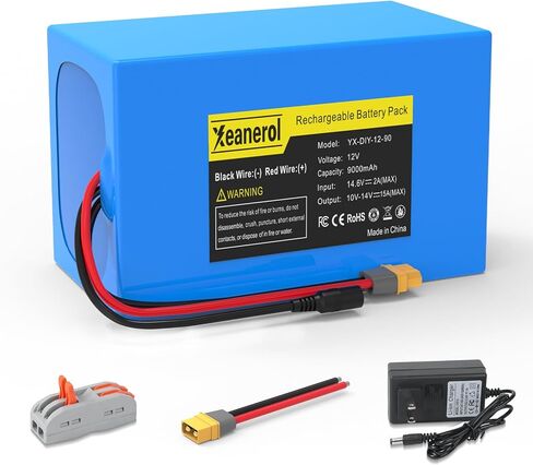 12V 2600mAh Rechargeable Li-ion Battery Pack with Charger, Bare Leads Wire Replacement Lithium Battery Compatible with 12 Volt Devices RC Car, Boat, Robot, DIY, LED Light Strip, CCTV Camera in Saudi Arabia