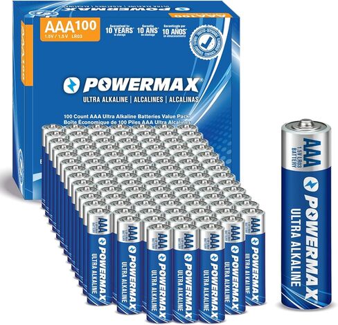 Powermax 24-Count Triple AAA Batteries, Ultra Long Lasting Alkaline Battery for Home and Office, 10-Year Shelf Life, Reclosable Packaging in Saudi Arabia