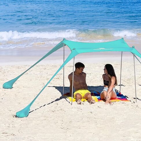 Sun Ninja Beach Tent Shelter Shelter UPF50+ - منبثقة منبثقة مظلة الشاطئ - الظل في الهواء الطلق لرحلات التخييم ، وصيد الأسماك ، والنزهات الفناء الخلفية - مجرفة الرمال ، والأوتاد الأرضية وعمود الاستقرار in Saudi Arabia