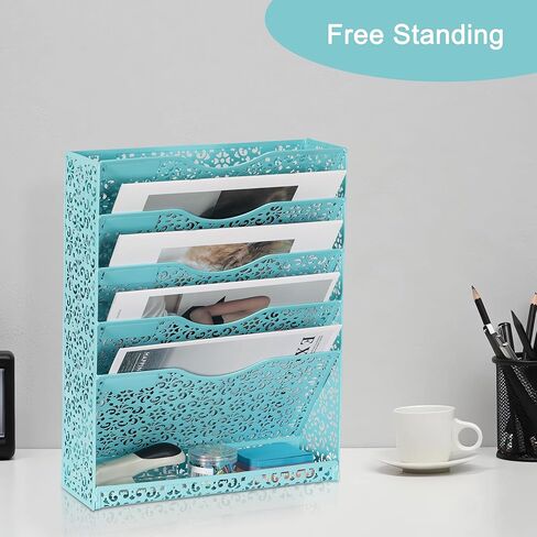 EasyPAG Desk File Organizer Heavy Duty Metal Wall Mount File Holder 5 Tier Mail Paper Folder Holder with Bottom Tray for Office Home Cubicle Countertop, White in Saudi Arabia