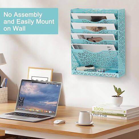 EasyPAG Desk File Organizer Heavy Duty Metal Wall Mount File Holder 5 Tier Mail Paper Folder Holder with Bottom Tray for Office Home Cubicle Countertop, White in Saudi Arabia