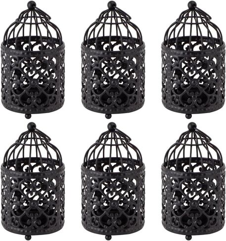 JHY DESIGN 6 قطع تحف الزفاف 5.5 بوصة ارتفاع عصا شموع معدنية صغيرة حامل معلق قفص العصافير Tealight فانوس حوامل شموع مجوفة لطاولة عيد الحب فناء داخلي خارجي (كريم أبيض) in Kuwait