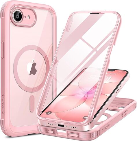 Miracase Magnetic for iPhone 16e Case Full-Body Phone with Built-in Glass Screen Protector, [Compatible with MagSafe] Military Drop Proof 16E Cover Bumper 6.1 inch, Pink in Saudi Arabia