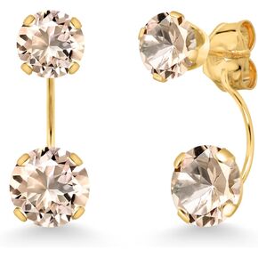 أقراط دائرية من الذهب الأصفر عيار 14 قيراط من Gem Stone King على شكل خوخ مورجانيت مزدوجة قطرة 2 حجر للنساء (2.00 قيراط، حجر ميلاد الأحجار الكريمة، دائري 6 مم و5 مم) in Kuwait