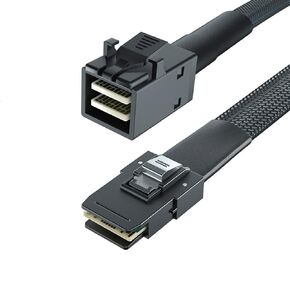 H!Fiber.com 12G كابل داخلي Mini SAS HD SFF-8643 إلى SFF-8643، زاوية مستقيمة إلى اليمين، 0.5 متر، 36 دبوس، مع نطاق جانبي، 100 أوم، دعم RAID، وحدة تحكم PCIE، مرن، 0.5 متر (1.6 قدم) ) in Kuwait