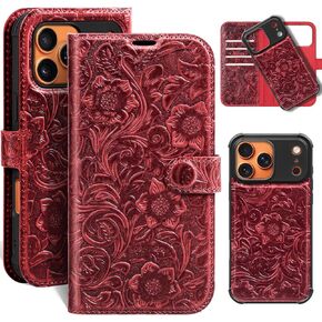 علبة جلدية متوافقة مع iPhone 16 Pro Max Wallet 6.9 "، جلدية حقيقية 2in1 كيكستاند مقاوم للصدمات مغناطيسي ، غطاء ورق فليب مع فتحة بطاقة ، شحن لاسلكي RFID حظر بني in Kuwait