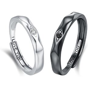 Sun and Moon Couple Rings 2pc 925 Sterling Sliver Engagement Couple Rings Adjustable Couple Matching Rings Engagement Wedding Band Set for Couples Him and Her Blake and White Promise Couple Ring in Kuwait