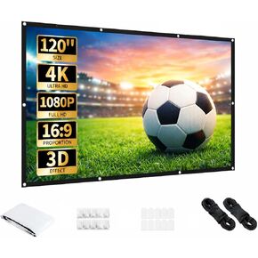 شاشة عرض AURZEN، شاشة عرض محمولة 120 بوصة، شاشة عرض داخلية وخارجية 16:9 4K HD شاشة فيلم قابلة للطي خالية من التجاعيد للمسرح المنزلي، الفناء الخلفي، تدعم الإسقاط على الوجهين in Kuwait