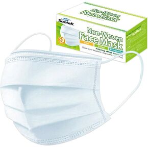 Santek Disposable Mask White 3-Ply Filter – ASTM Level 2 Non-woven Breathable Comfortable Face Mask for Men & Women Adults 50 Pcs (50 Pcs x 1 Box) White in Saudi Arabia