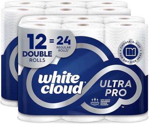 White Cloud Ultra PRO Ultra Absorbent Paper Towel, Choose-a-Size Sheets, 2 Packs of 6 DOUBLE Rolls = 24 Regular Rolls in Saudi Arabia