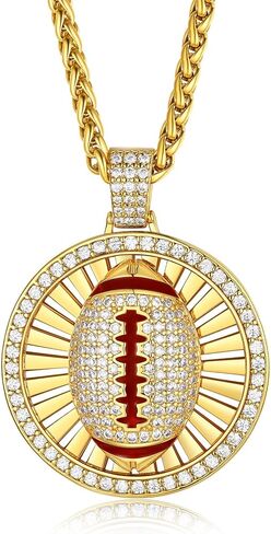 KeyStyle Bling Sports Necklace for Men Teen, Spinner Pendant for Athletes (Baseball Soccer Basketball Football Pendant) in Saudi Arabia